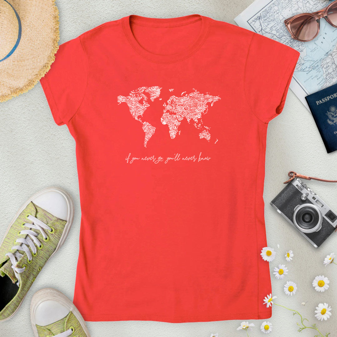 B&W Travel Stamps World Map Women’s T-Shirt