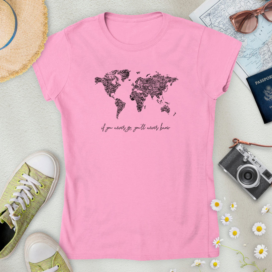 B&W Travel Stamps World Map Women’s T-Shirt