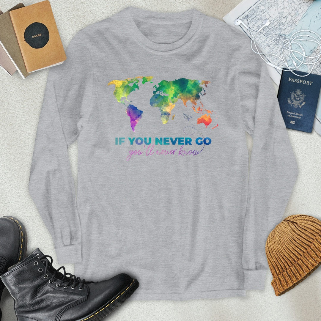 Watercolor World Map Long Sleeve