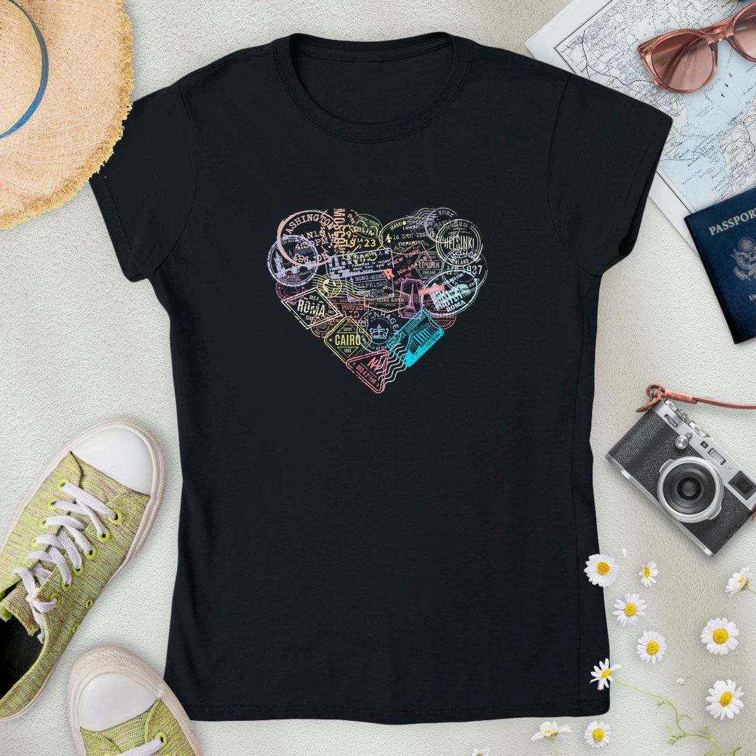 Travel Stamps Heart Women’s T-Shirt