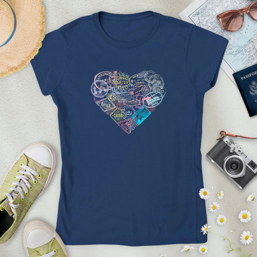 Travel Stamps Heart Women’s T-Shirt