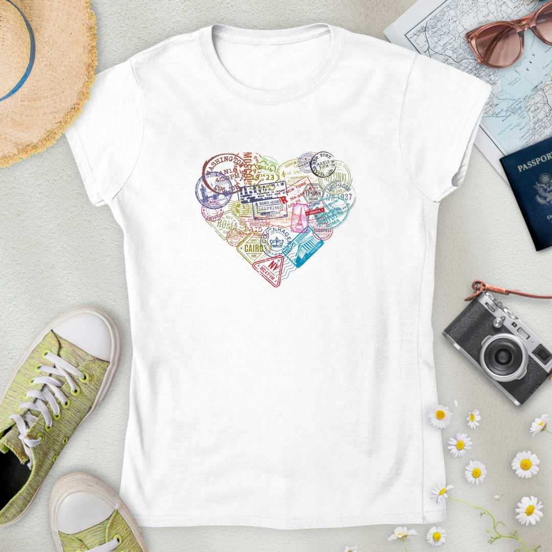 Travel Stamps Heart Women’s T-Shirt