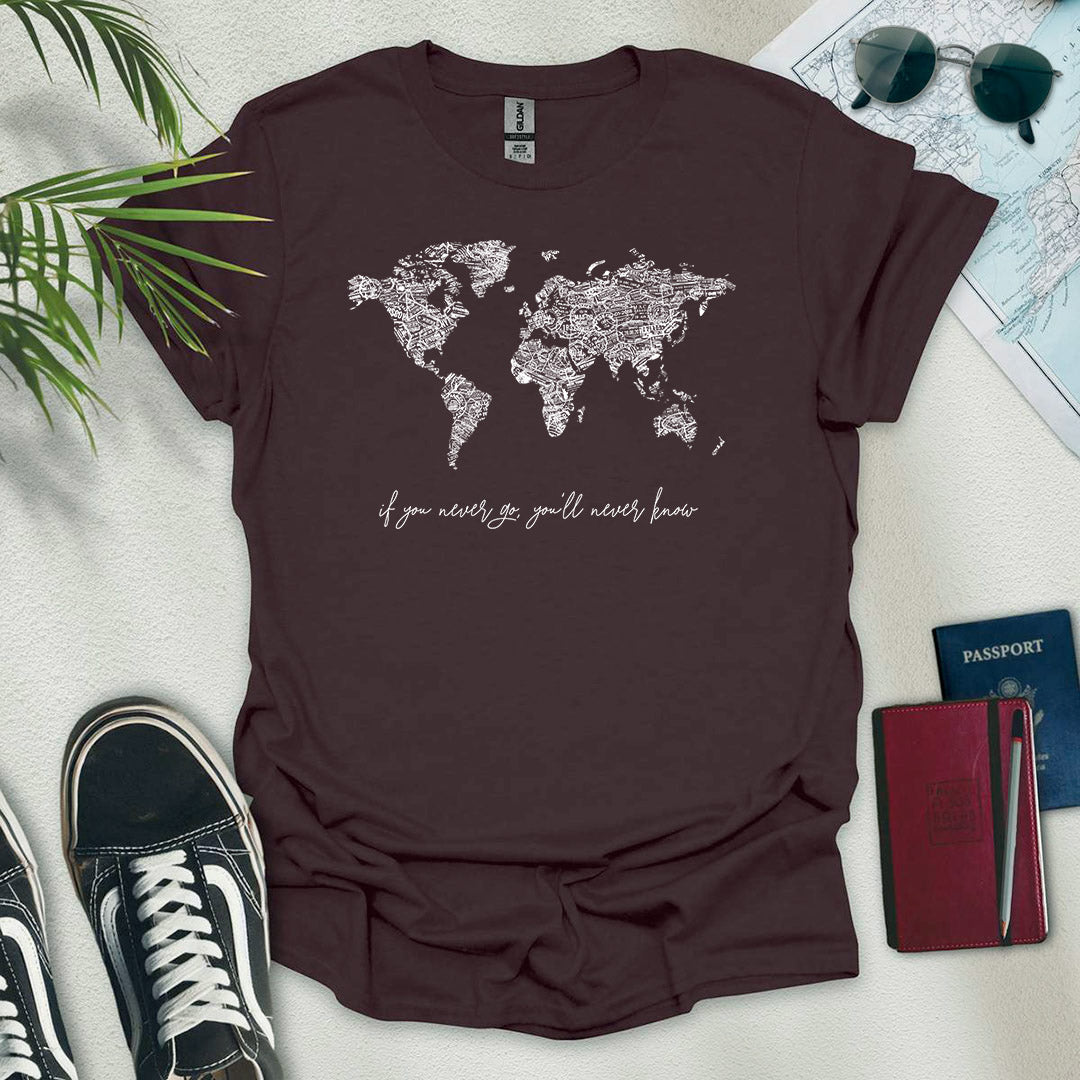 B&W Travel Stamps World Map T-Shirt