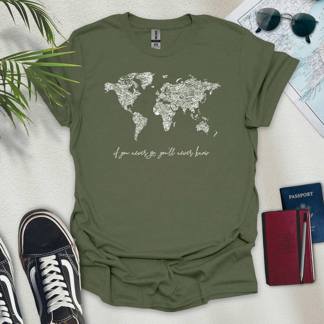 B&W Travel Stamps World Map T-Shirt