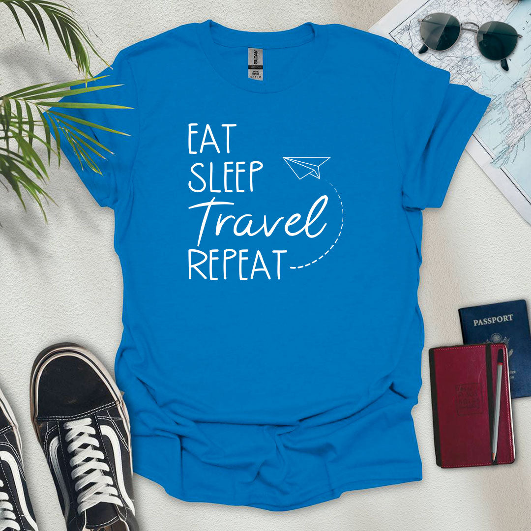 Eat Sleep Travel Repeat Plane T-Shirt - Wander Wears | Explore in Style - Adventure & Travel Apparel