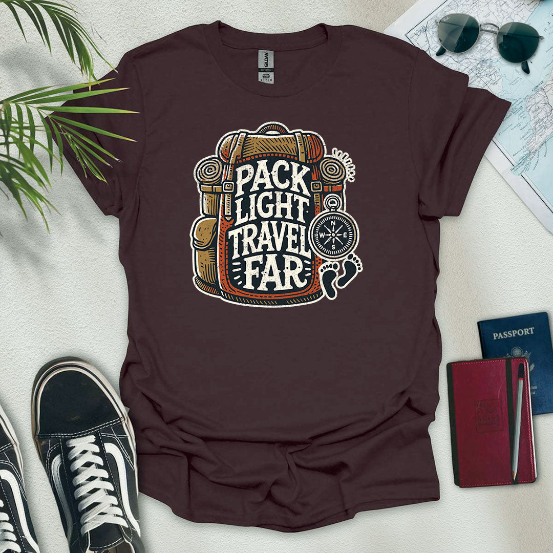 Pack Light Travel Far T-Shirt - Wander Wears | Explore in Style - Adventure & Travel Apparel