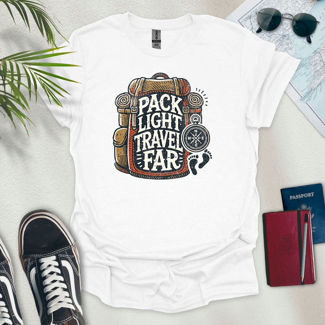 Pack Light Travel Far T-Shirt - Wander Wears | Explore in Style - Adventure & Travel Apparel