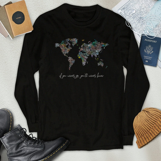 Travel Stamps World Map Long Sleeve