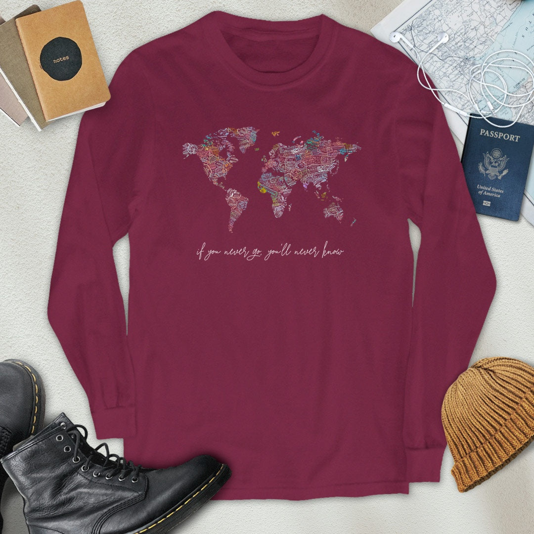 Travel Stamps World Map Long Sleeve