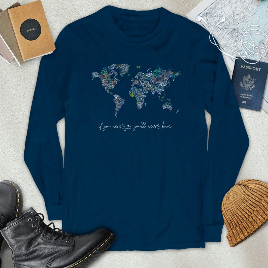 Travel Stamps World Map Long Sleeve