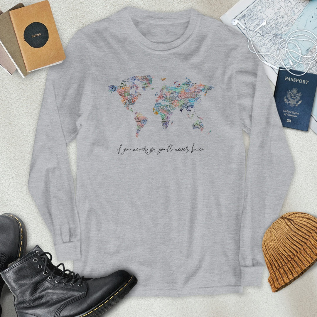 Travel Stamps World Map Long Sleeve