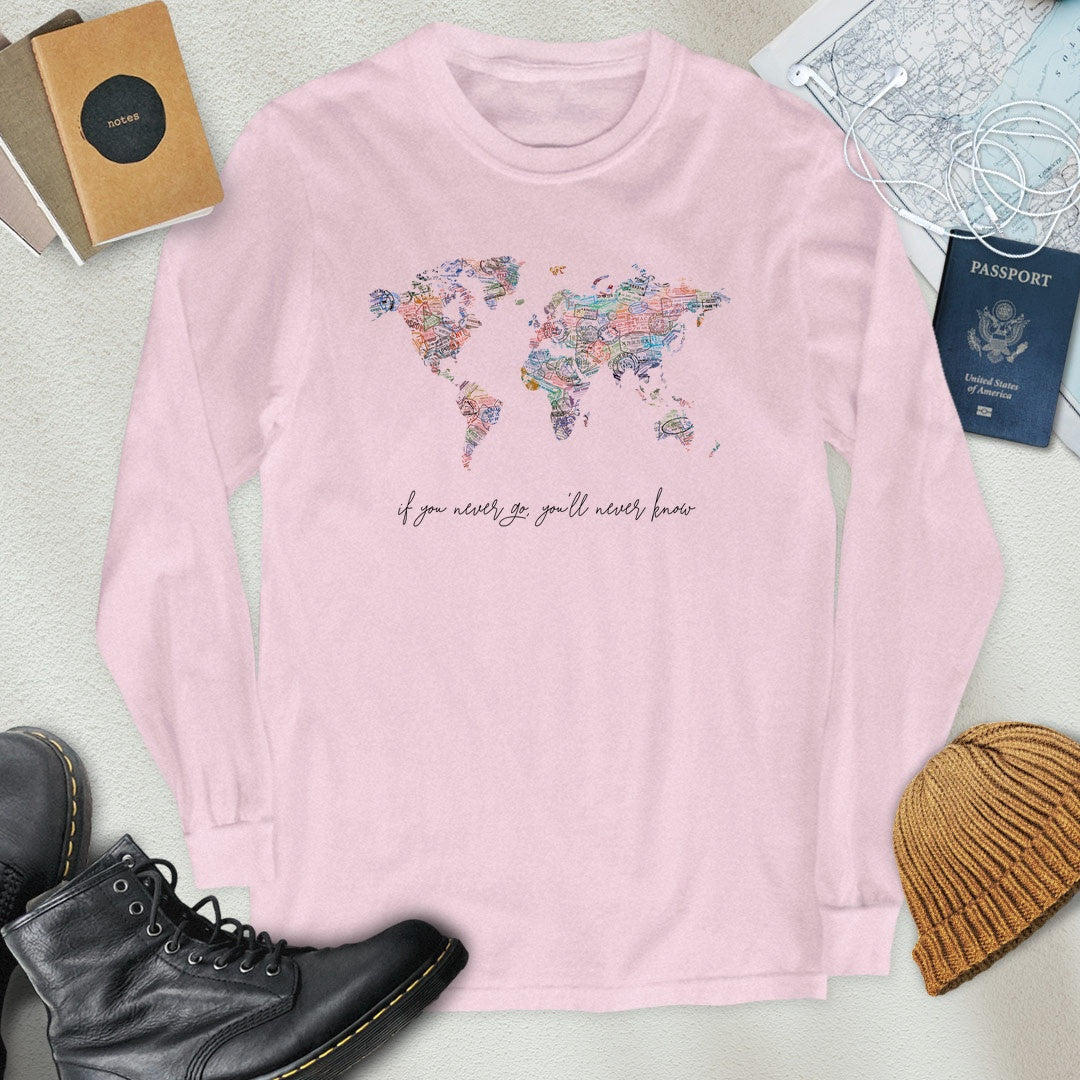 Travel Stamps World Map Long Sleeve