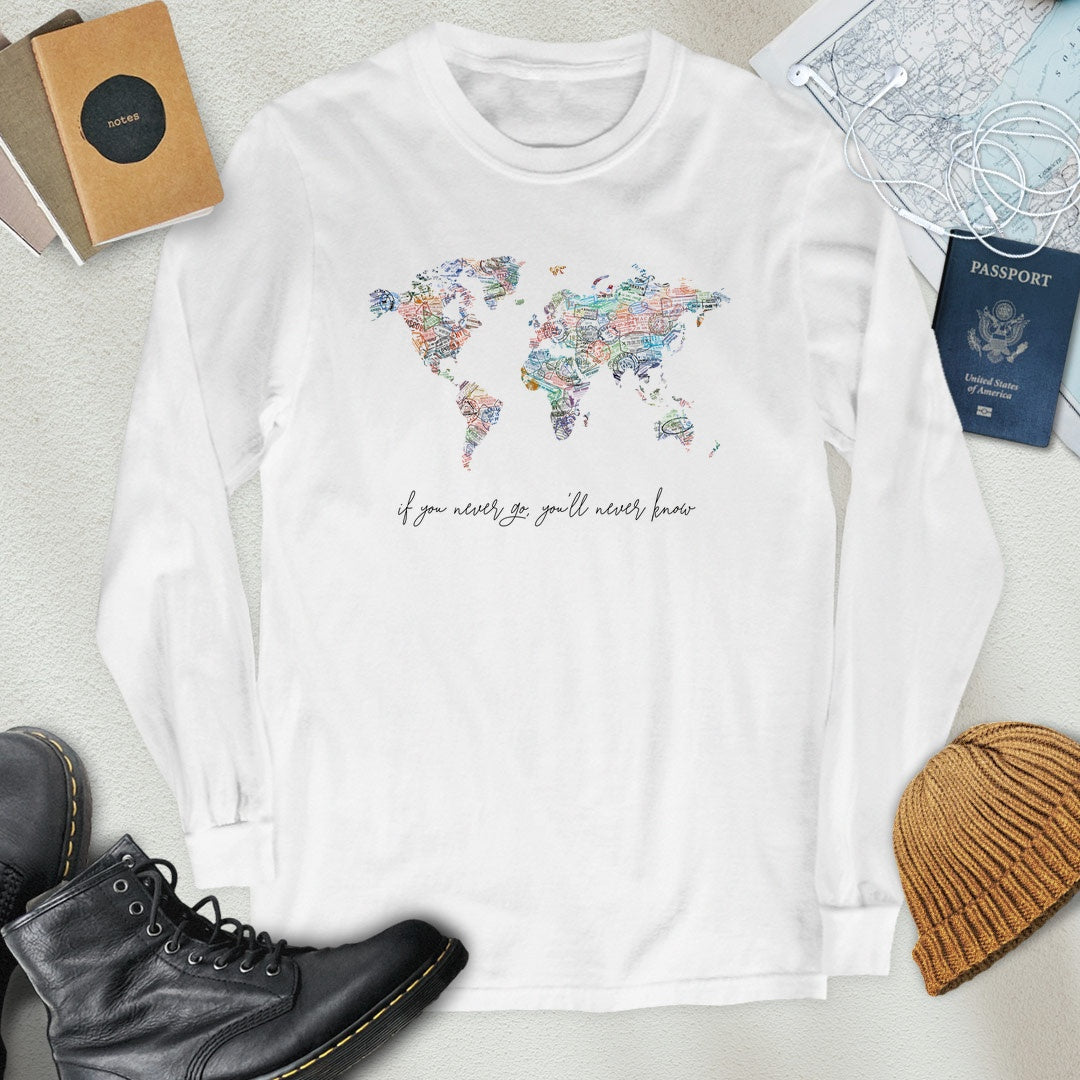 Travel Stamps World Map Long Sleeve