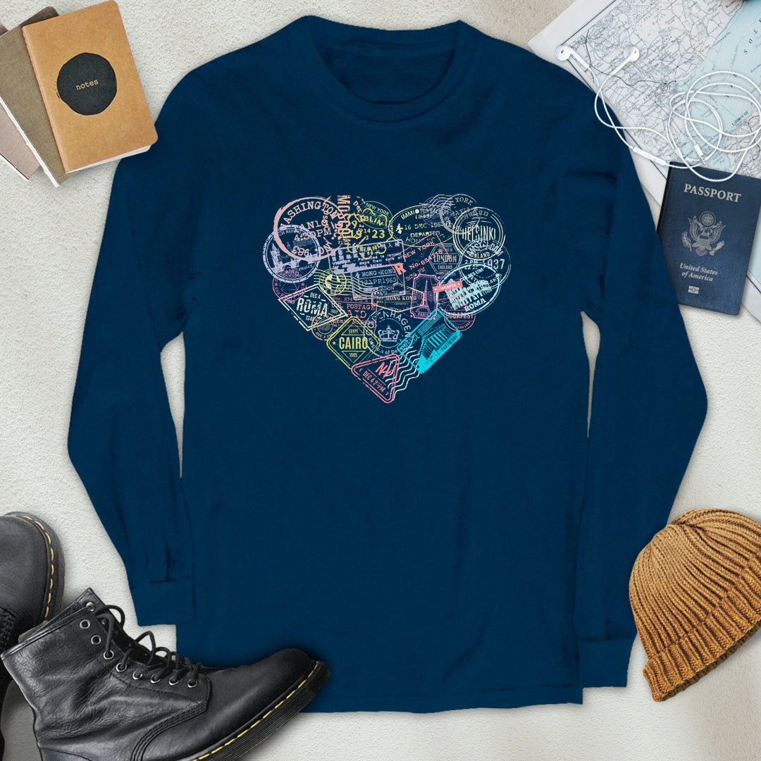 Travel Stamps Heart Long Sleeve