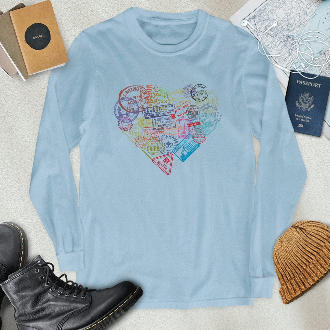 Travel Stamps Heart Long Sleeve