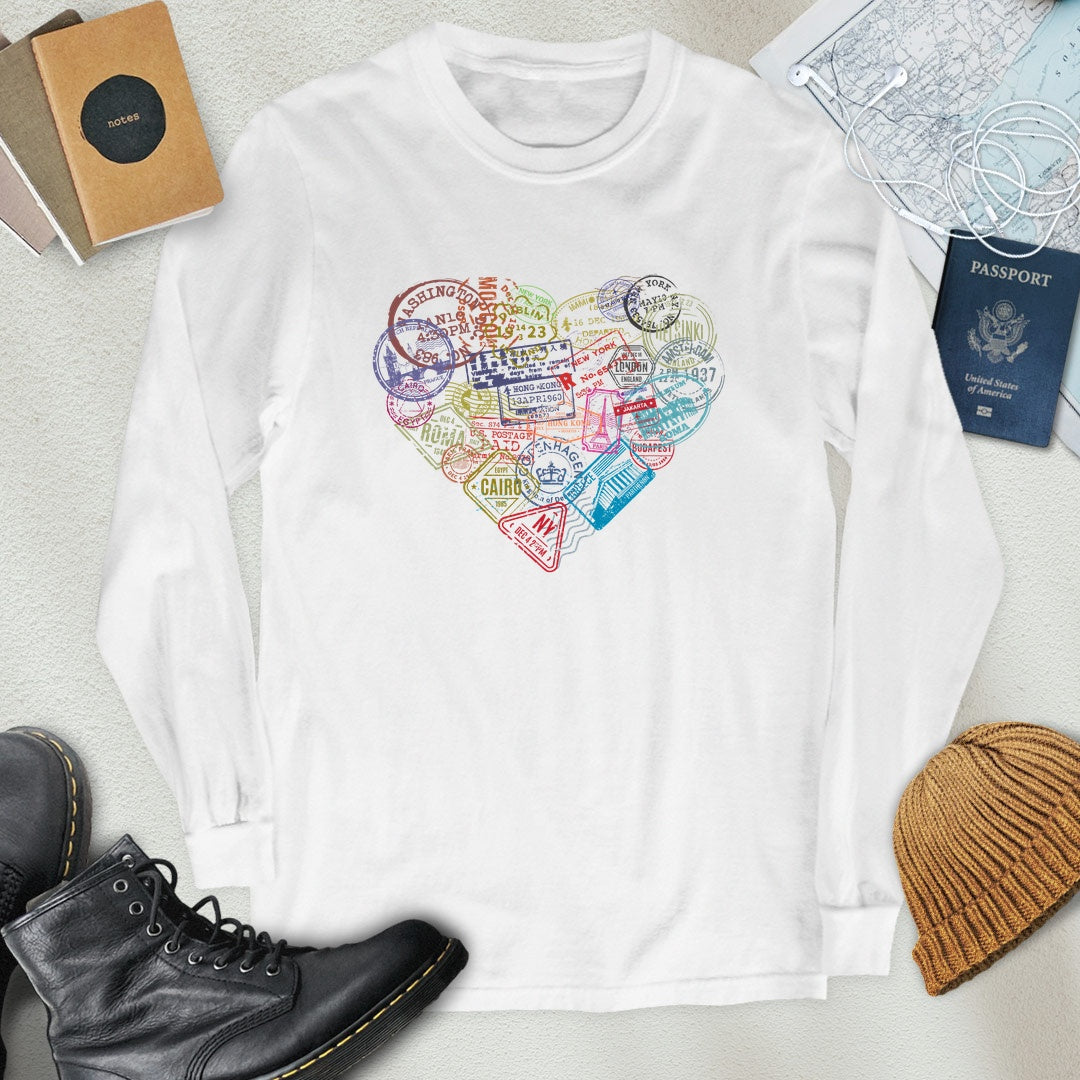 Travel Stamps Heart Long Sleeve