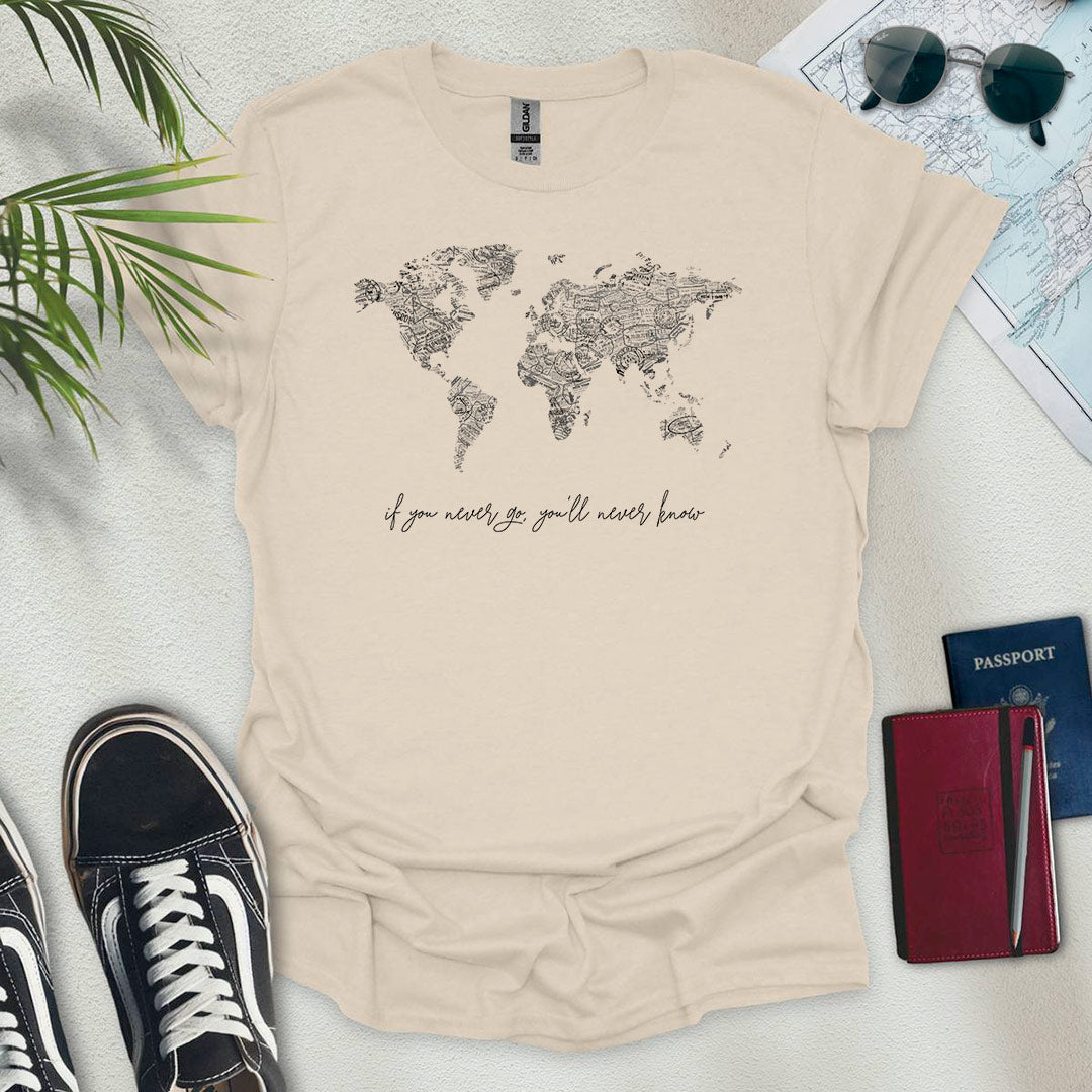 B&W Travel Stamps World Map T-Shirt