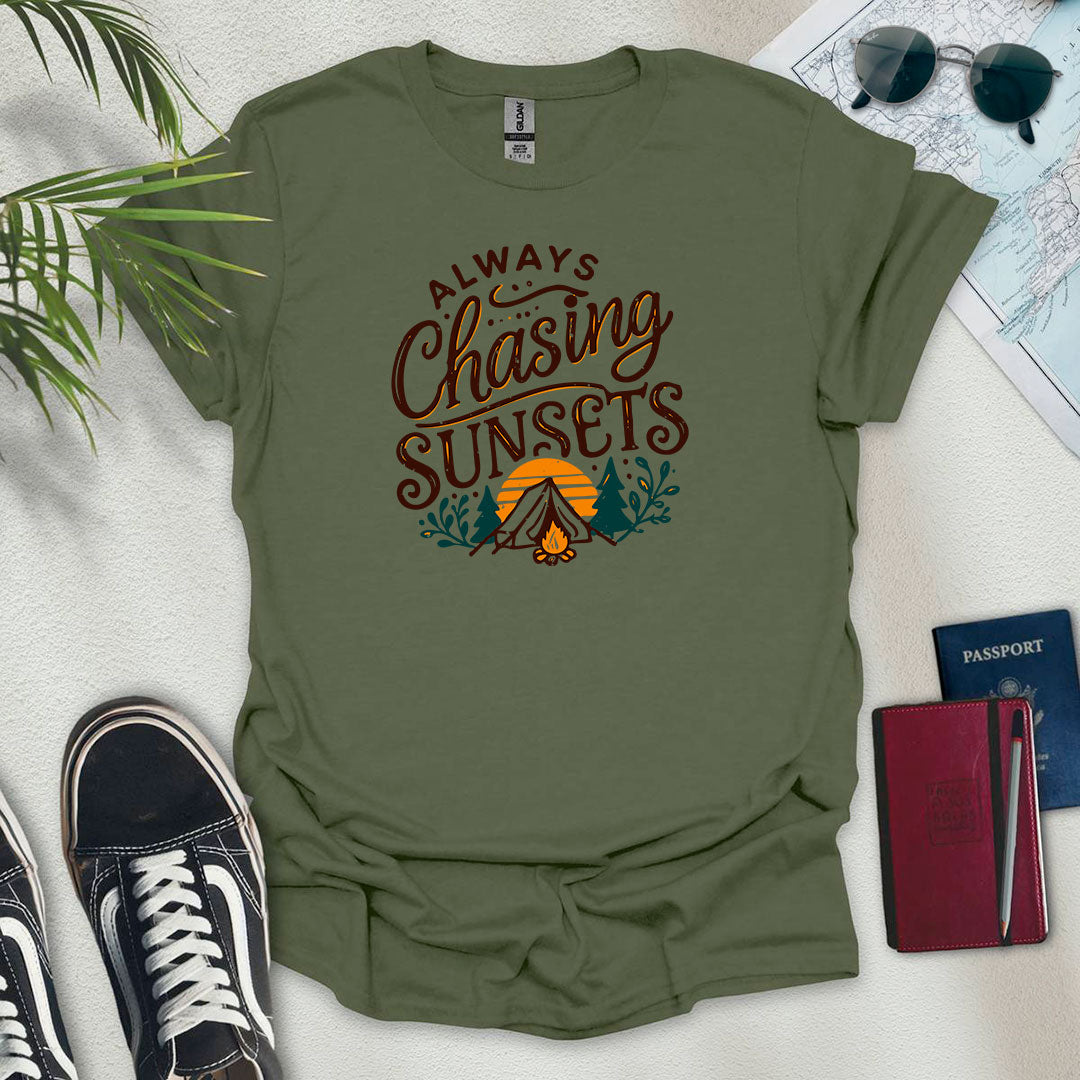 Always Chasing Sunsets Camping T-Shirt - Wander Wears | Explore in Style - Adventure & Travel Apparel