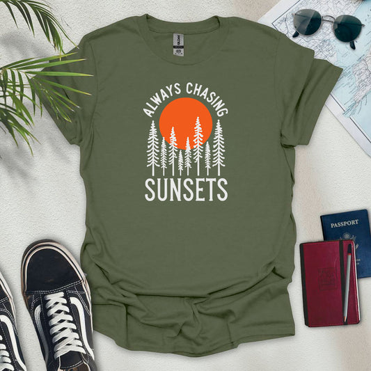 Always Chasing Sunsets Forest T-Shirt