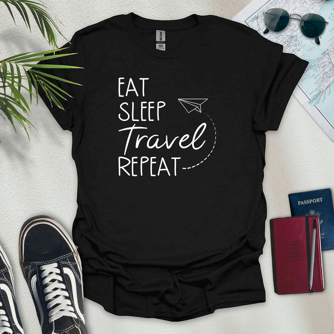 Eat Sleep Travel Repeat Plane T-Shirt - Wander Wears | Explore in Style - Adventure & Travel Apparel