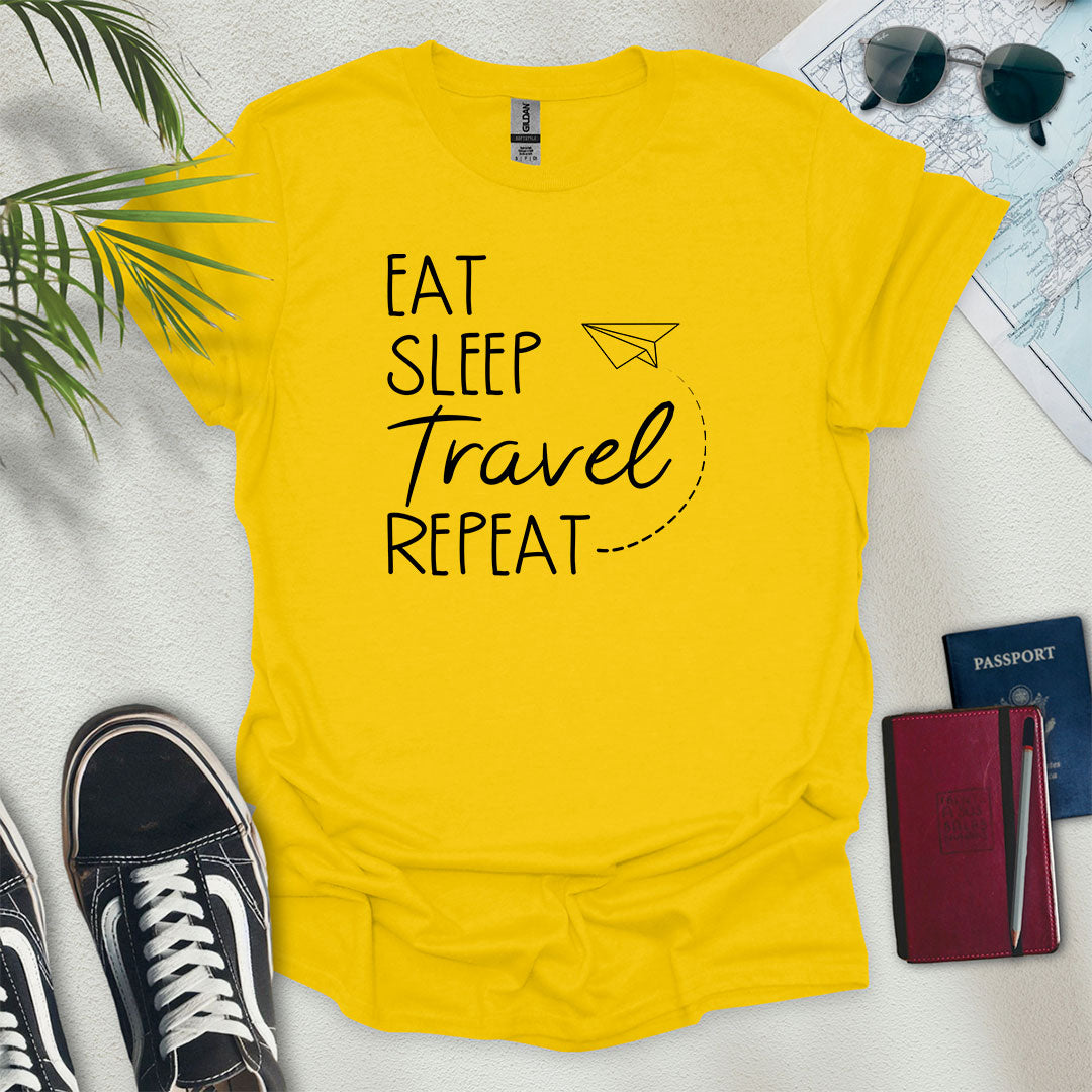 Eat Sleep Travel Repeat Plane T-Shirt - Wander Wears | Explore in Style - Adventure & Travel Apparel
