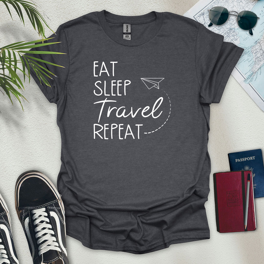 Eat Sleep Travel Repeat Plane T-Shirt - Wander Wears | Explore in Style - Adventure & Travel Apparel
