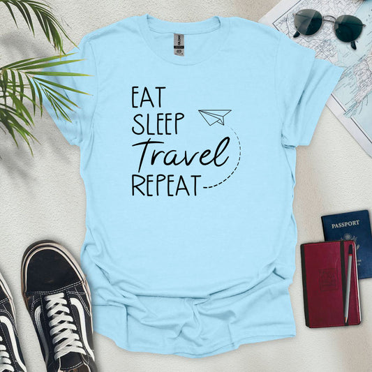 Eat Sleep Travel Repeat Plane T-Shirt - Wander Wears | Explore in Style - Adventure & Travel Apparel