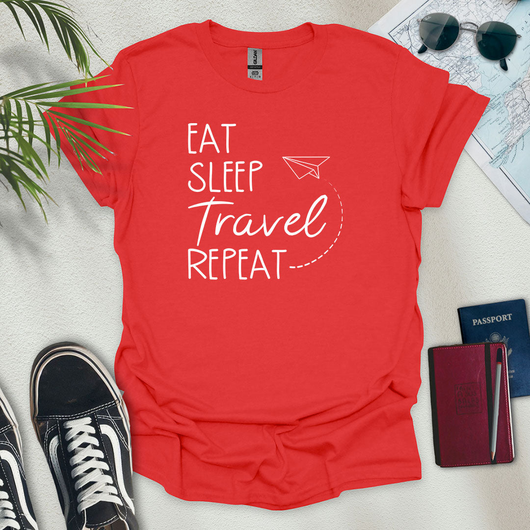 Eat Sleep Travel Repeat Plane T-Shirt - Wander Wears | Explore in Style - Adventure & Travel Apparel