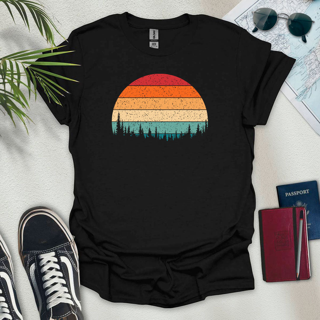 Retro Forest Sunset T-Shirt - Wander Wears | Explore in Style - Adventure & Travel Apparel