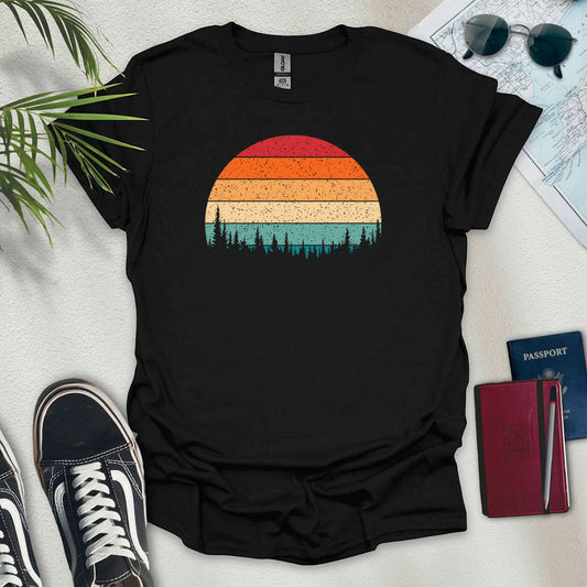 Retro Forest Sunset T-Shirt - Wander Wears | Explore in Style - Adventure & Travel Apparel