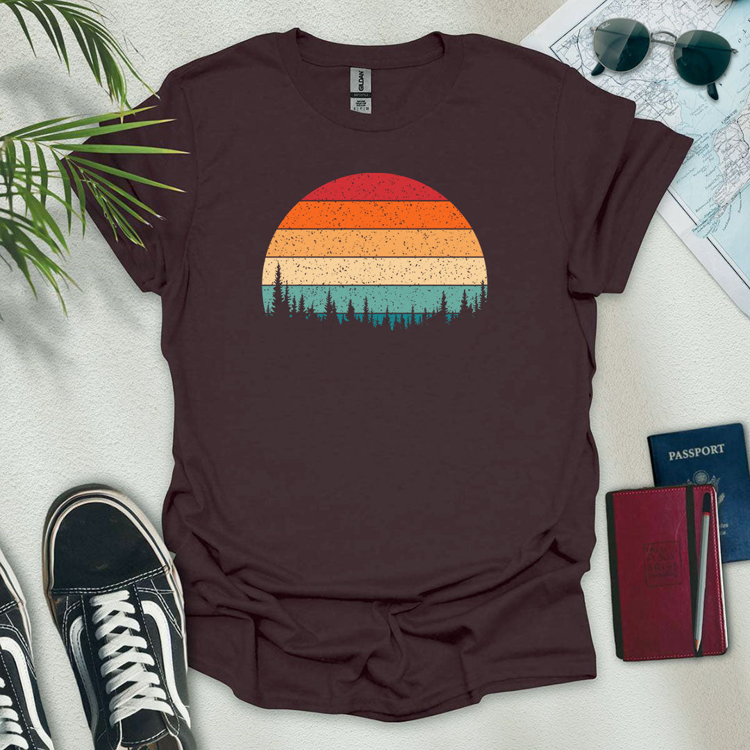 Retro Forest Sunset T-Shirt - Wander Wears | Explore in Style - Adventure & Travel Apparel