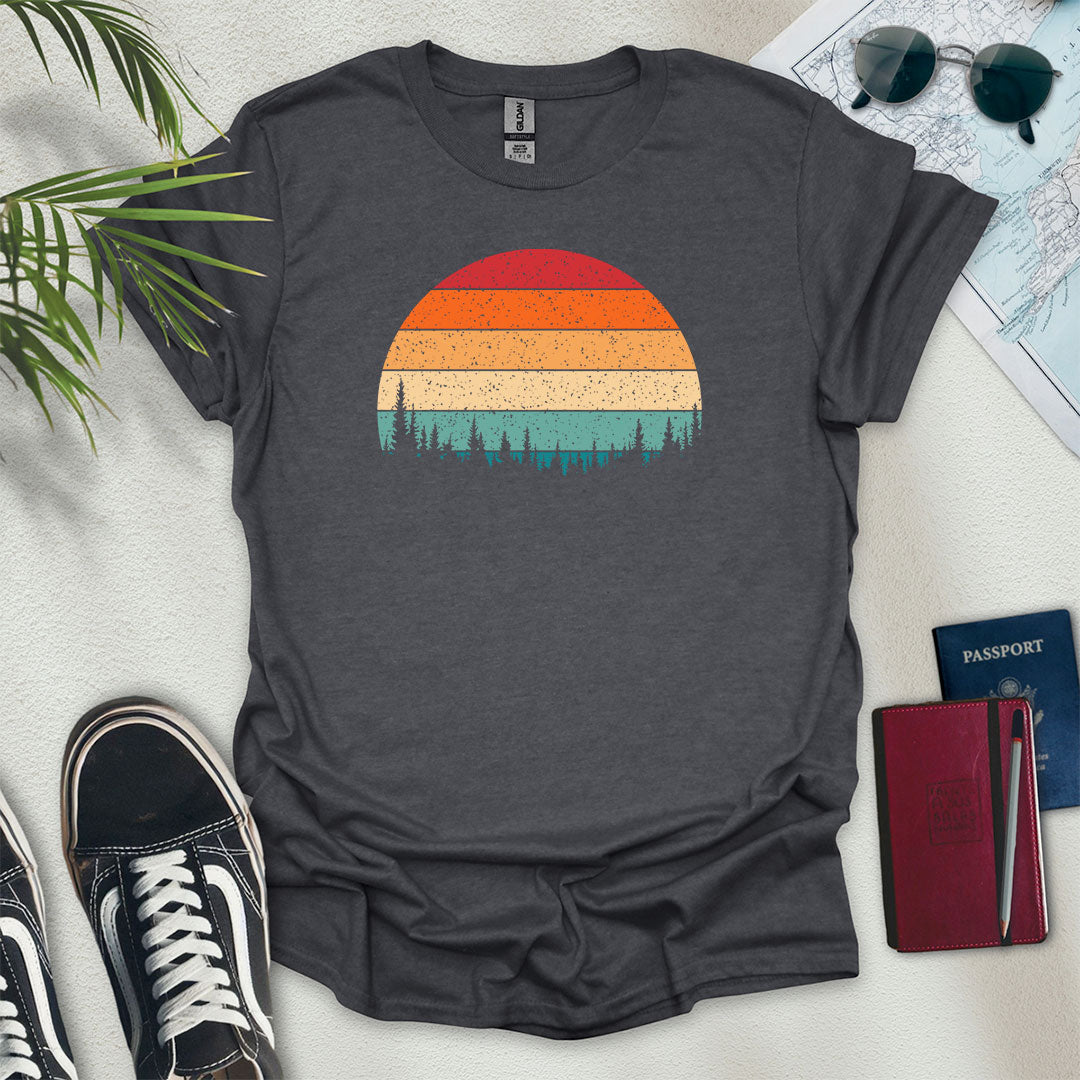 Retro Forest Sunset T-Shirt - Wander Wears | Explore in Style - Adventure & Travel Apparel