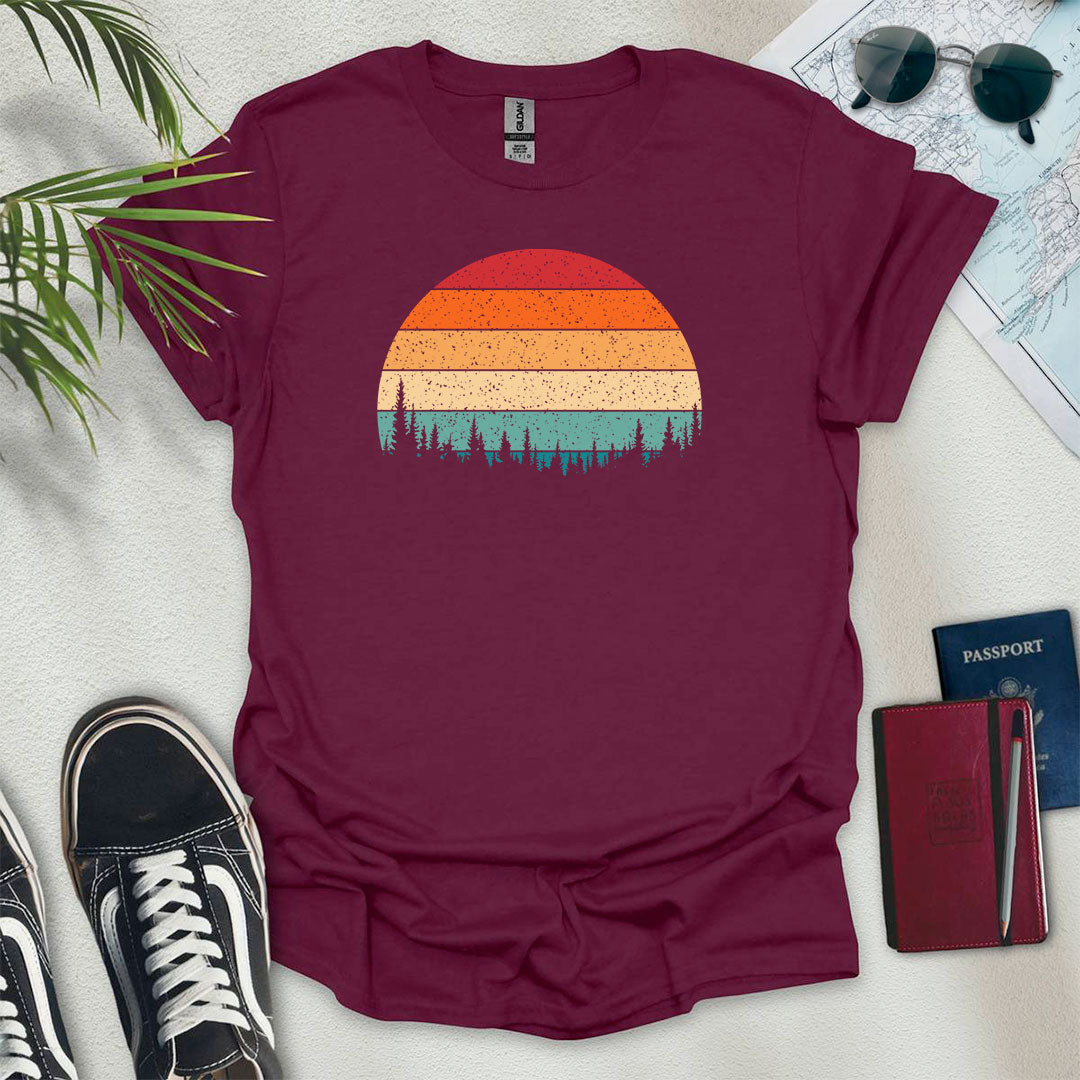 Retro Forest Sunset T-Shirt - Wander Wears | Explore in Style - Adventure & Travel Apparel