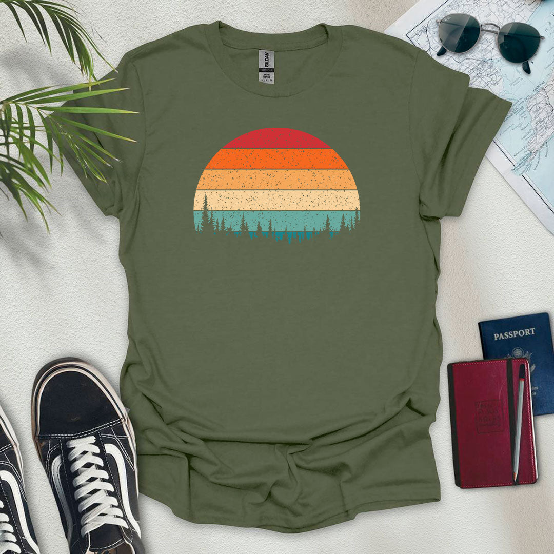 Retro Forest Sunset T-Shirt - Wander Wears | Explore in Style - Adventure & Travel Apparel