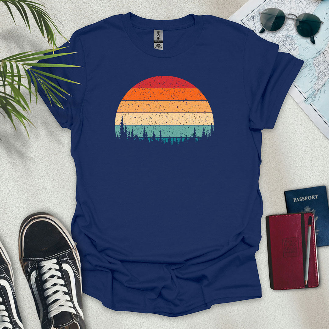 Retro Forest Sunset T-Shirt - Wander Wears | Explore in Style - Adventure & Travel Apparel