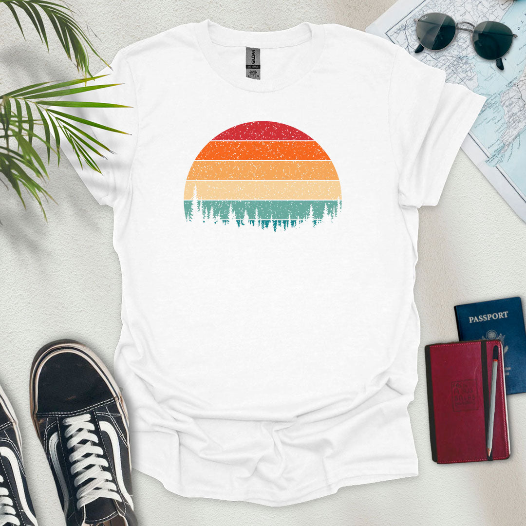 Retro Forest Sunset T-Shirt - Wander Wears | Explore in Style - Adventure & Travel Apparel